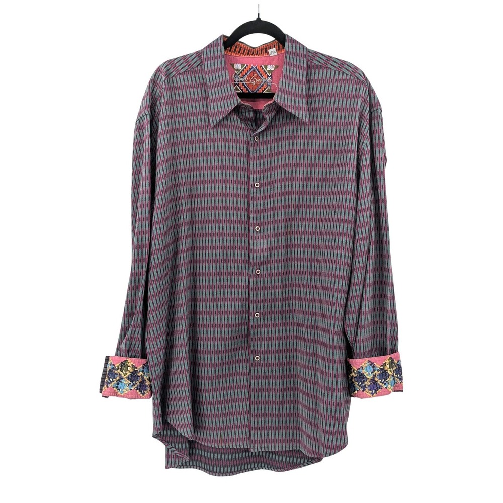 Robert Graham Striped Woven Button Down Shirt Colorful Artsy Mens 3XLâ